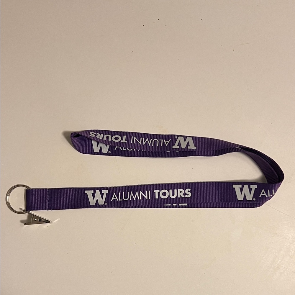 University of Washington Alumni Tours purple lanyard